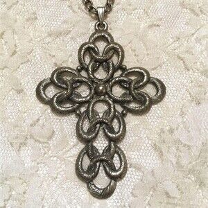 Vintage Mid Century Ornate Cross Pendant Necklace by Sarah Coventry, Statement